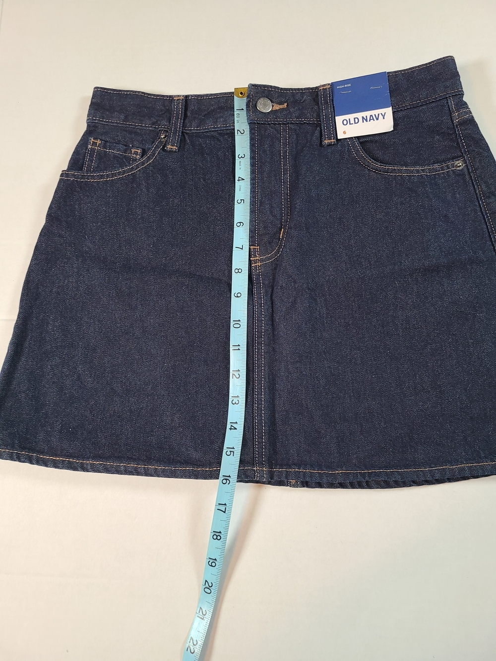 Old Navy Womens 6 Dark Blue Classic Cotton Denim A-Line Mini Skirt High Rise - Picture 6 of 8